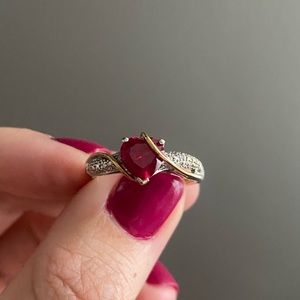 Lab-Created Ruby Ring Diamond Accents Sterling Silver/14K Gold Ring size 8